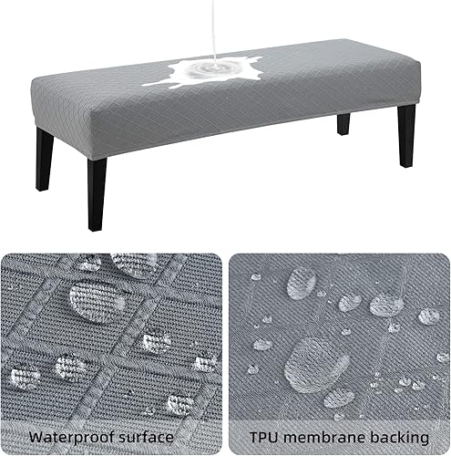 Miniatura 4 de YISUN Fundas de banco impermeables para comedor, funda de banco jacquard elástica antipolvo, extraíbles y lavables, fundas de asiento de silla (gris