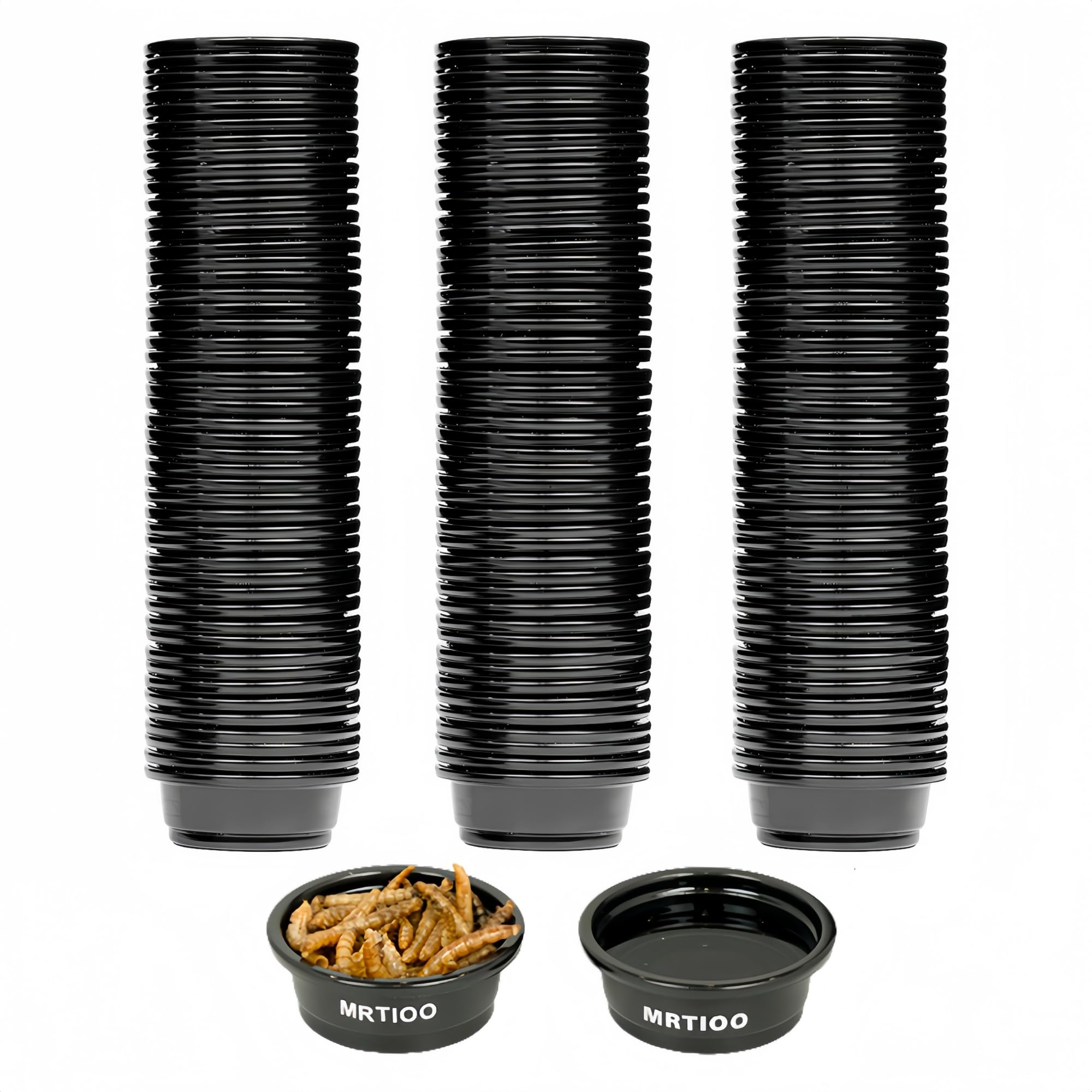 MRTIOO 100 pcs 0.5oz Crested Gecko Food and Water Feeding Cups, Reptile Feeder Bowls, for Lizard and Other Small Pet Ledge Accessories Supplies - Black