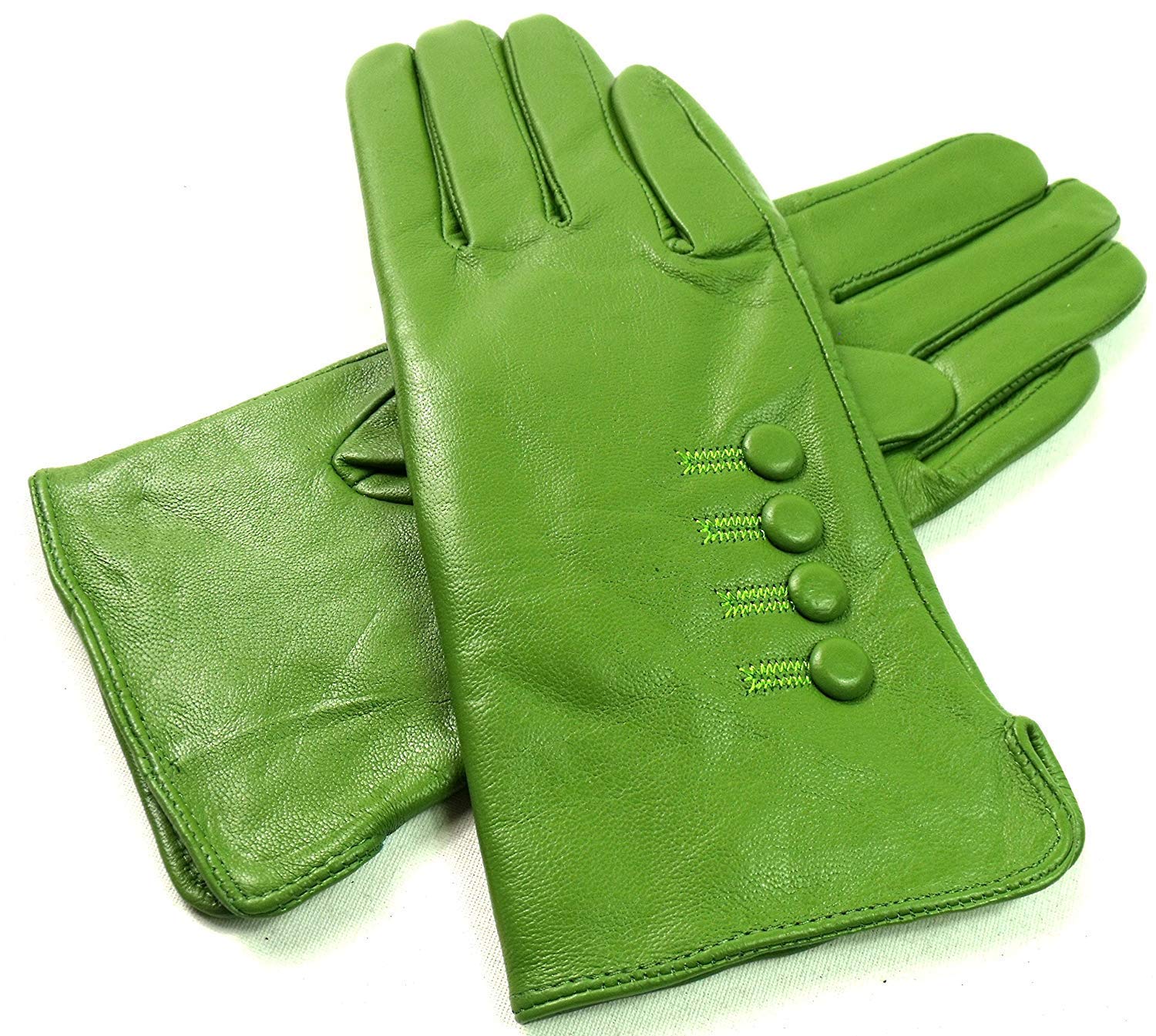 Emporium Leather Women's Bright Green Lades Genuine Leather Gloves Fully Lined (Large, )