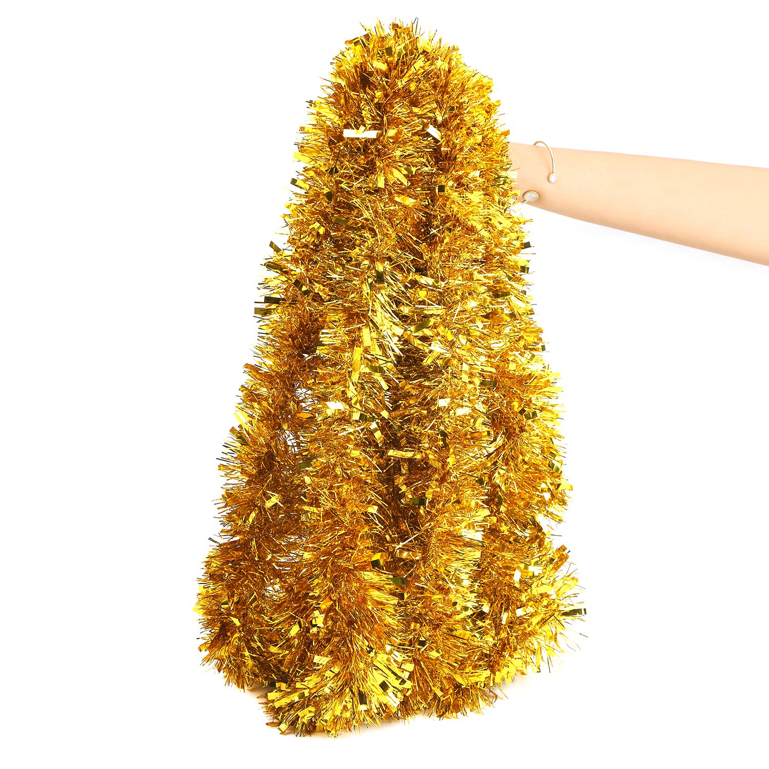 Lokipa Gold Tinsel Gold Christmas Tinsel Garland,10M Xmas Metallic Chunky Tinsel Garland For Christmas Tree Decorations Supplies