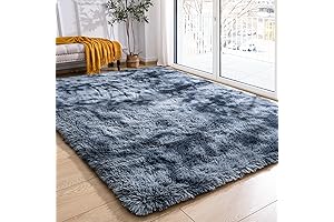 Softlife Shaggy Blue Furry Area Rug for Living Room Decor