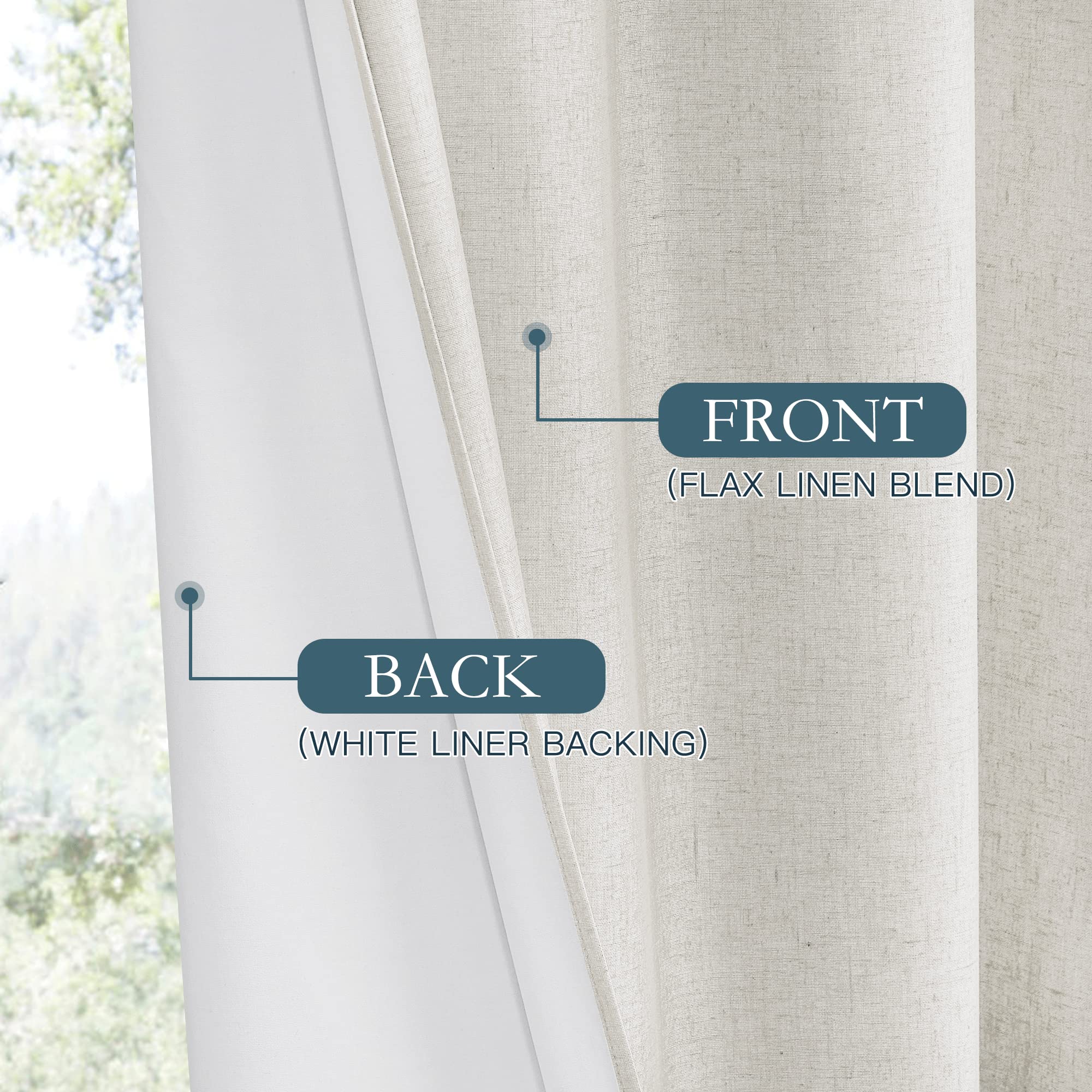 PONY DANCE Thick Linen Curtains for Living Room Broken White, 100% Blackout Curtains, Noise Reduction, Window Protection - Image 2