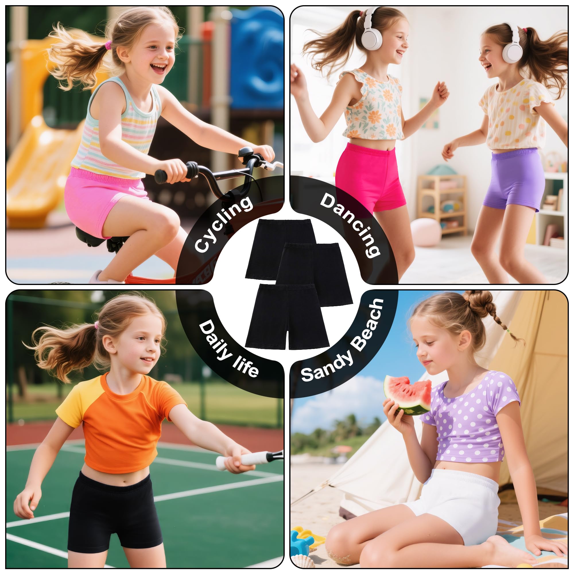 JinBei Pantalones Cortos para Niña Verano Mallas De Ciclismo Culotte Leggings Niños Cintura Elástica Transpirables Algodón Shorts Deportivos Ropa Pack de 3 Pantalon, 5-16 Años