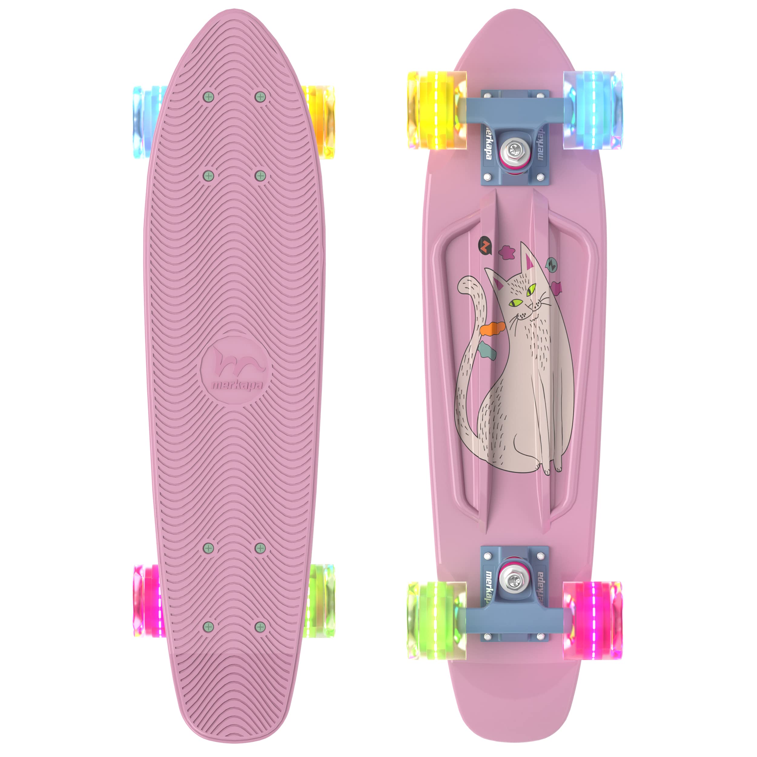 M Merkapa 22' Inch Complete Mini Cruiser Skateboard with Colorful LED Light up Wheels for Beginners Youths Boys Kids