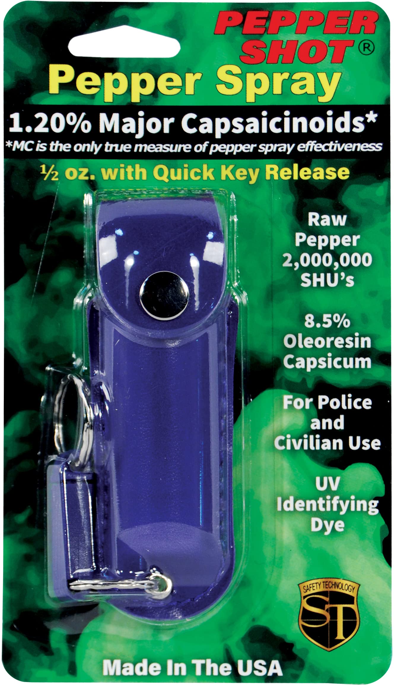 Pepper Shot 1/2 oz w/Black Injection Molded Holster & Quick Key Release Key Chain