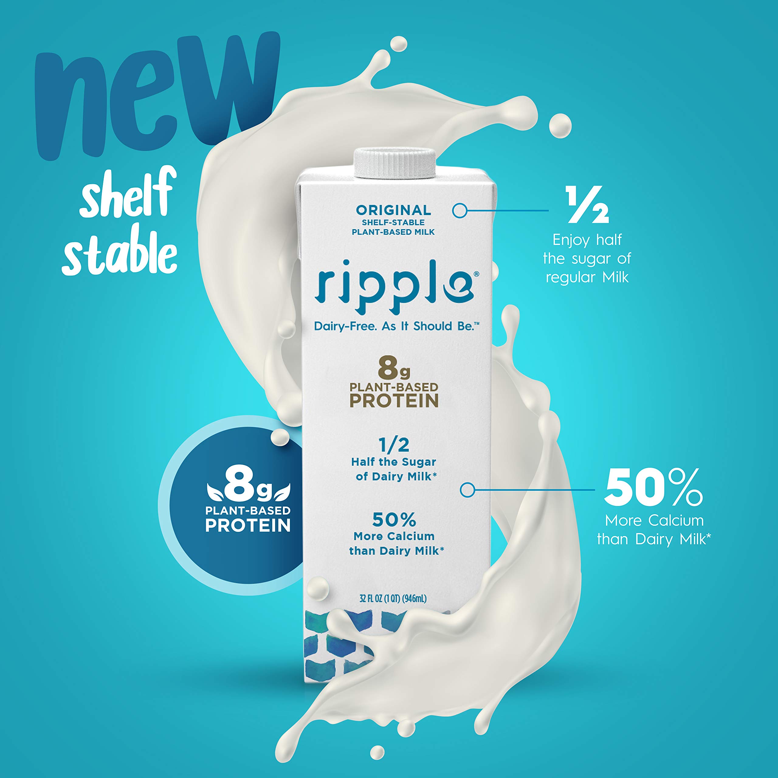 Ripple NonDairy Milk, Original Vegan Milk With 8g Pea Protein Shelf