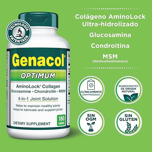 Miniatura 6 de Genacol Optimum - Glucosamina, condroitina, MSM y colágeno ultrahidrolizado, tabletas de apoyo para las articulaciones, 180 unidades (suministro