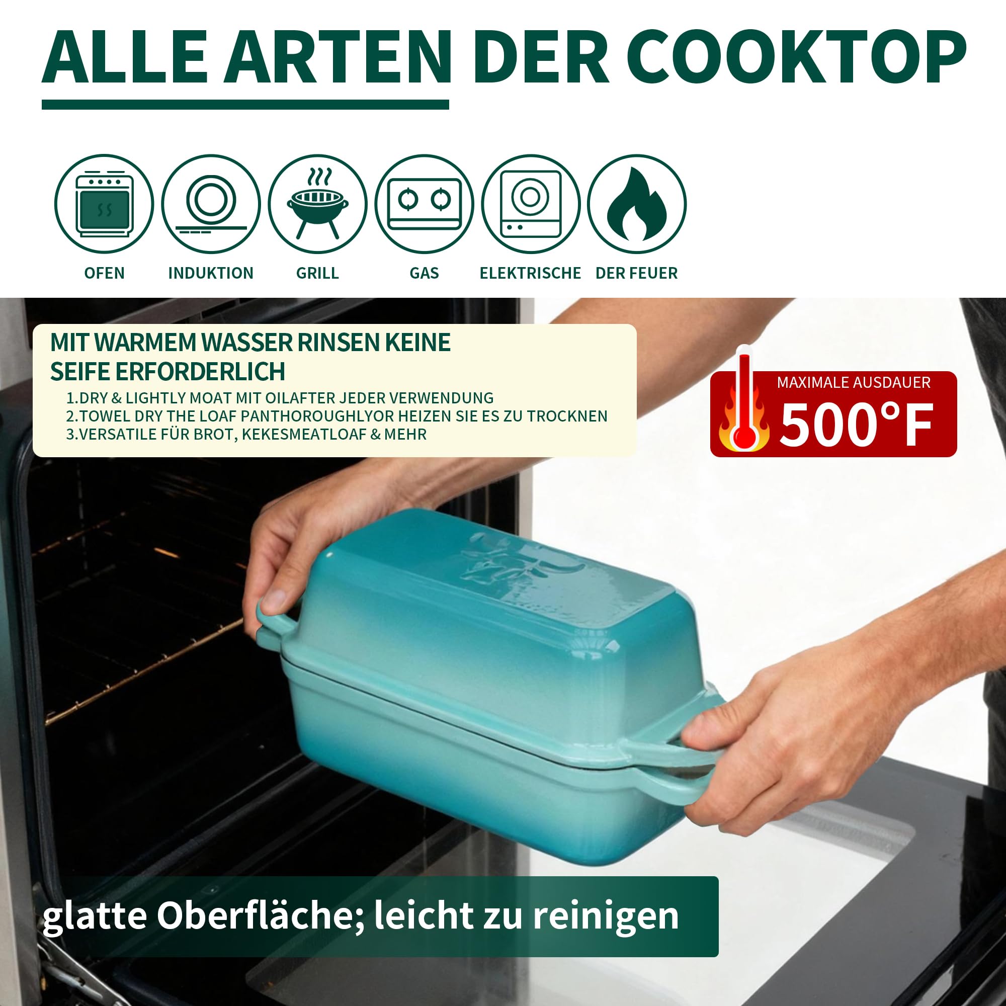 Brotbackform aus Gusseisen mit Deckel, Gusseisen Topf Brot Backen mit 2 Brotmatten Silikon, Emaille Brotbackform für Sauerteig, Robuste Brotbackformen zum Brotbacken im Ofen,Formen für Brotlaibe(BLUE)