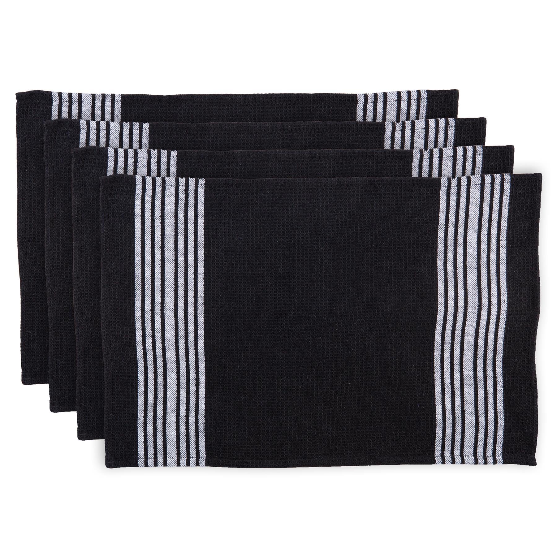 Nicola Spring 4X Negro 60cm x 40cm Paños de Cocina de 100% Algodón - Absorbente Hogar Cocina Abastecimiento Horno Vaso Plato Paño Mano Toallas