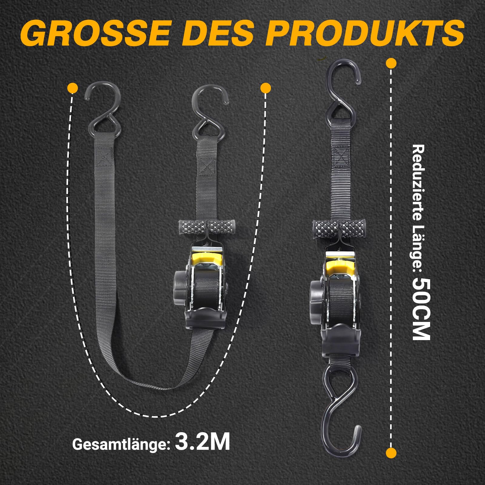 4 Stück Automatik Spanngurte - mit S Haken, 680KG Zurrgurte 3M x 25mm,Automatischer Spanngurtaufroller - Spanngurte mit Ratsche - für Fahrrad,Motorrad,Anhänger(Schwarz