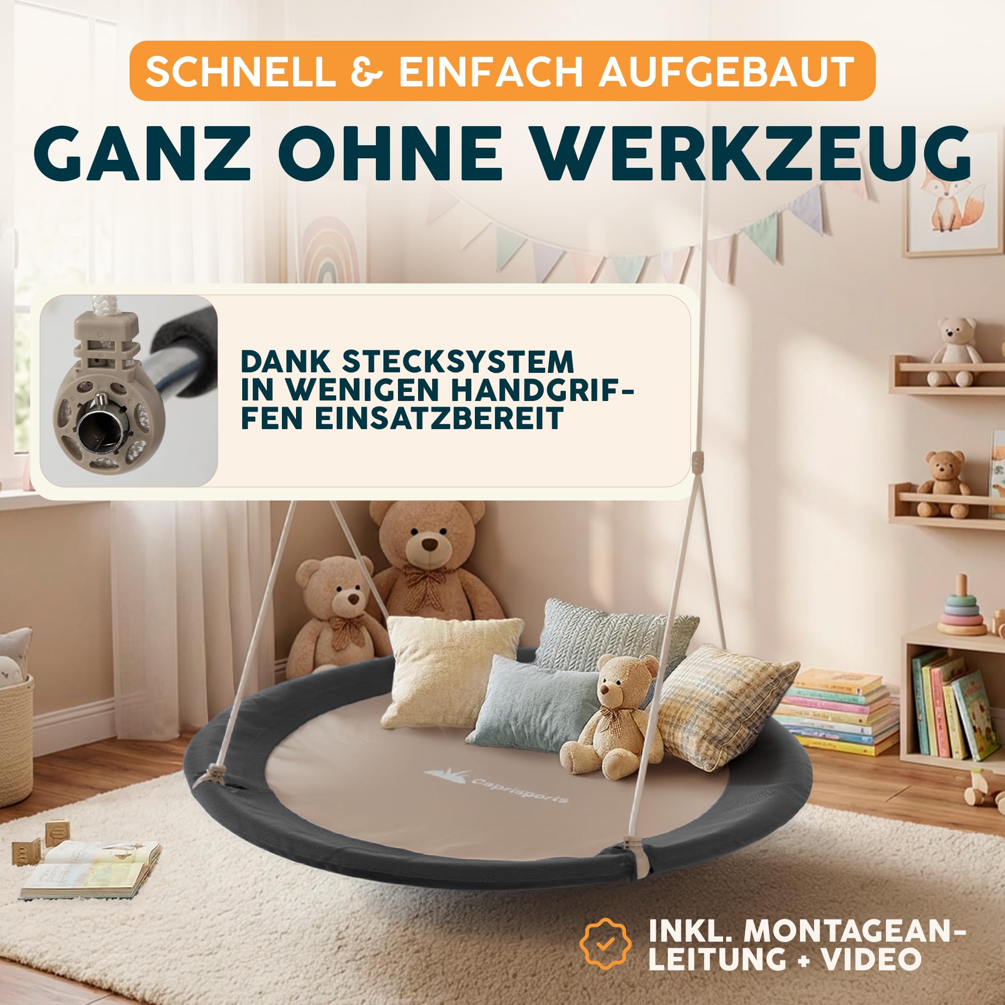 Nestschaukel Outdoor - [inkl. Abdeckhaube] - TÜV/GS geprüft - Höhenverstellbare Schaukel Outdoor und Indoor für Kinder und Erwachsene - bis 150 kg - Netzschaukel oder Korbschaukel