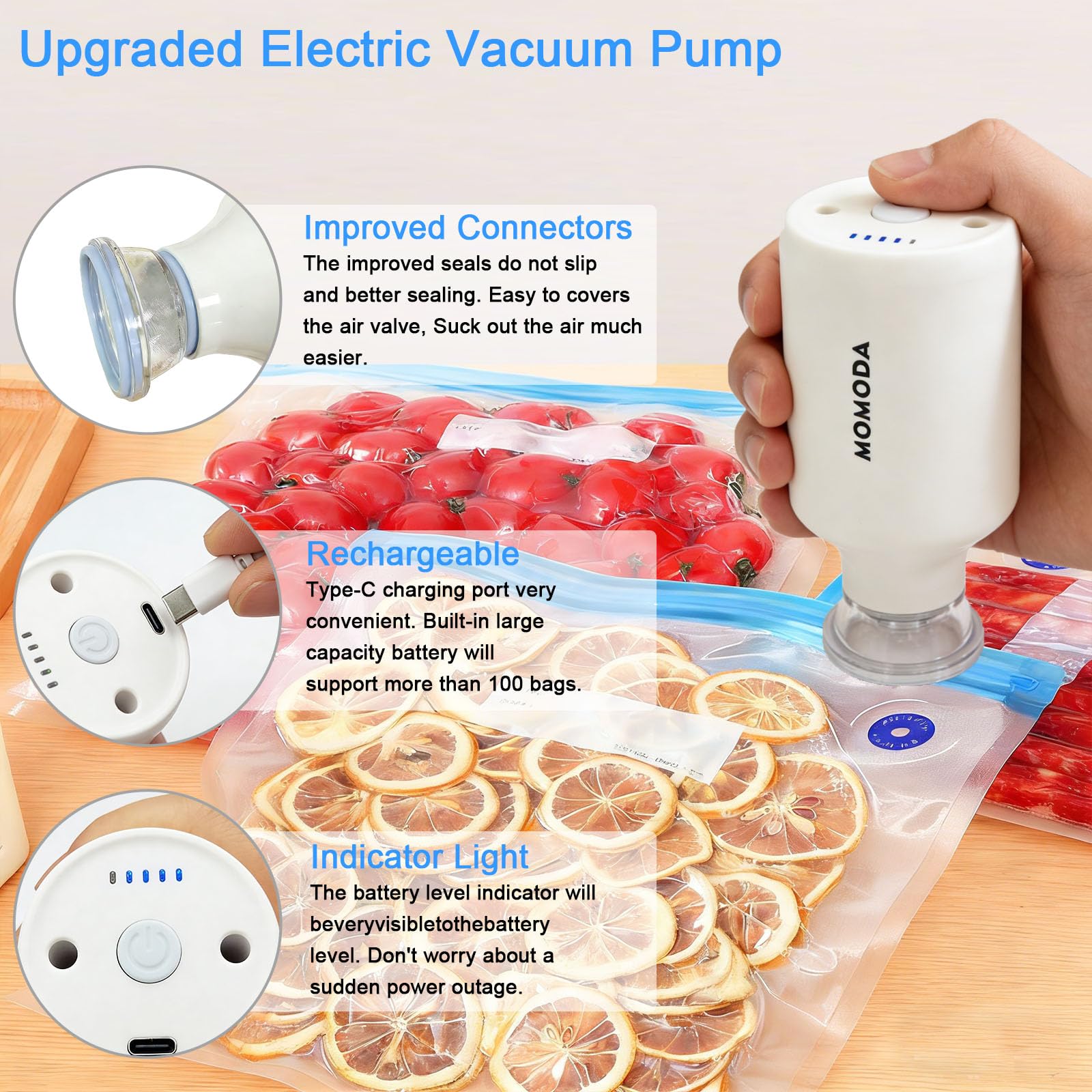 MOMODA Sous Vide - Juego de 30 bolsas de sellado al vacío reutilizables sin BPA con válvula de aire para cocinas Joule y Anova, bolsas de almacenamiento de alimentos al vacío seguras para congelador