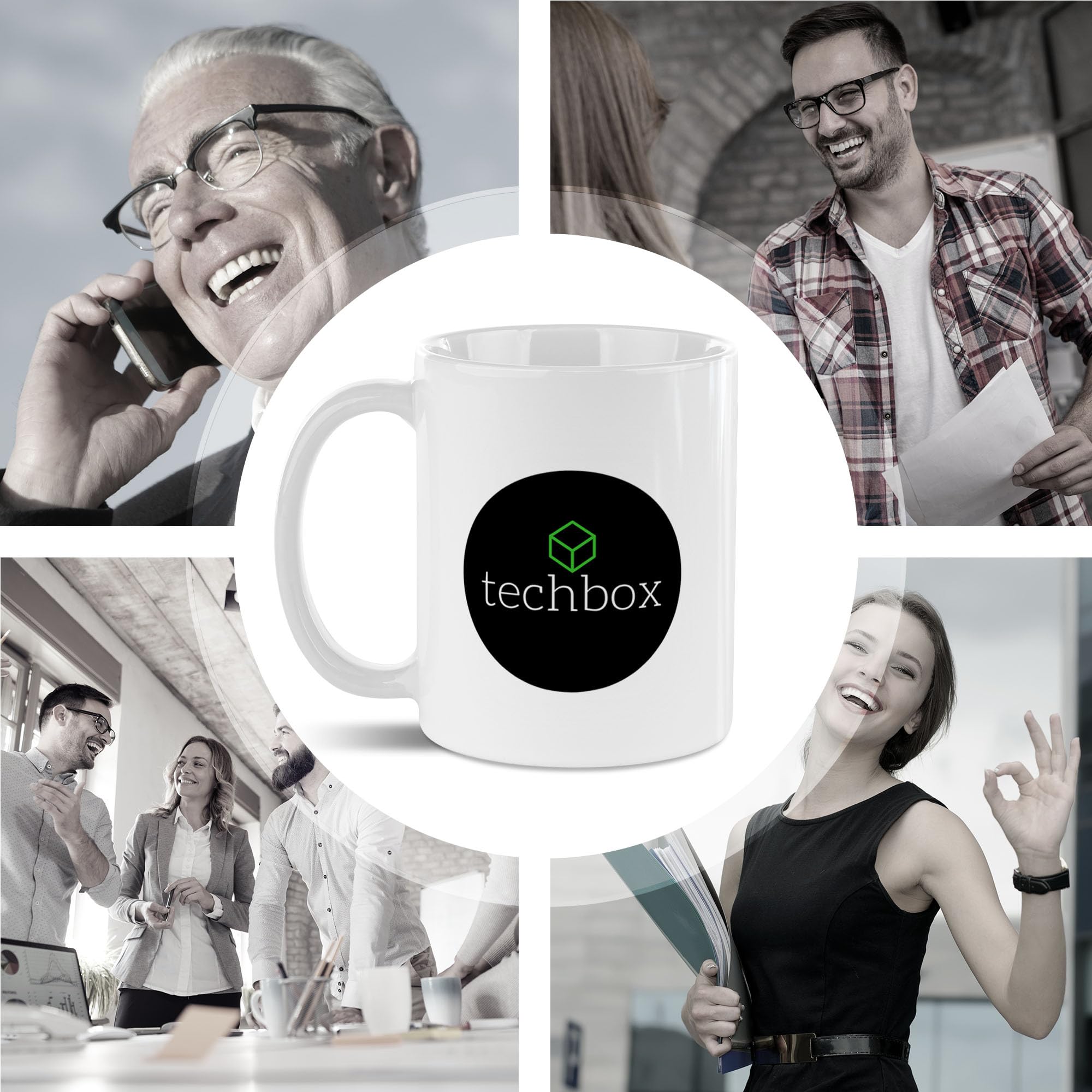Tassendruck Firmen-Tassen 12 Stück mit eigenem Logo gestalten - Geschenke zum Firmenjubiläum, für Kollegen, Merchandise, B2B | Personalisierte Fotogeschenke, Weiß, 300 ml