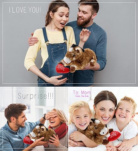 Miniatura 3 de DolliBu I Love You - Caballo marrón de peluche de San Valentín - Lindo animal de peluche suave con corazón rojo, regalo para el día de San Valentín,