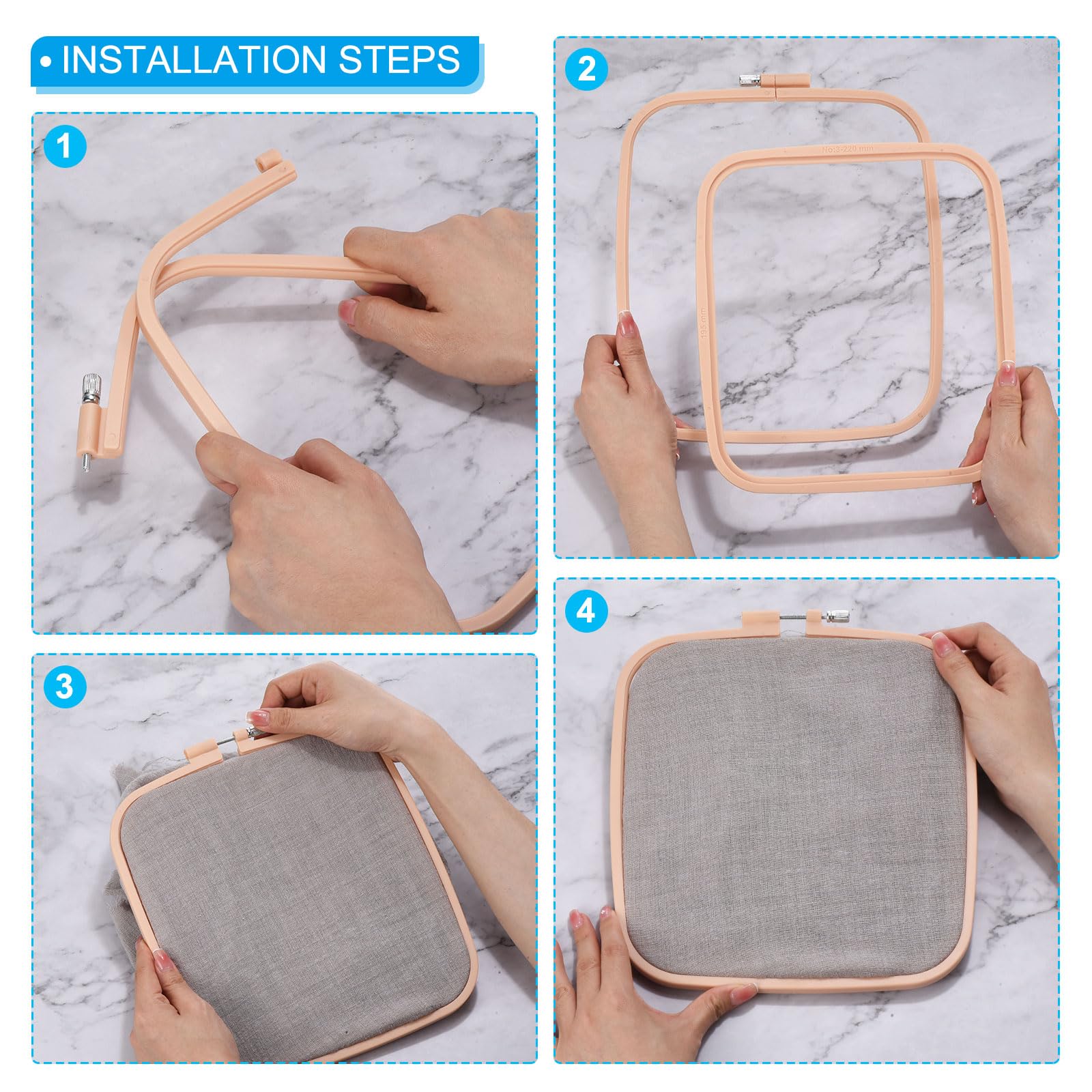 PATIKIL 2 Pieces Square Embroidery Hoops Square Cross Stitch Hoops Frames ABS Plastic Embroidery Hoops for DIY Sewing Tools for Art Craft Light Purple - Image 4