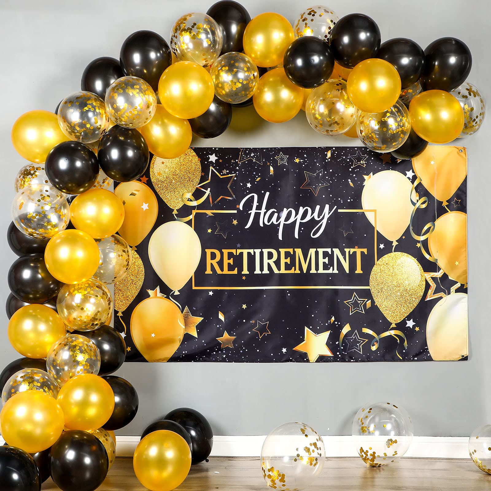 Buy Happy Retirement Party Decorations Set,1 Black and Gold Happy