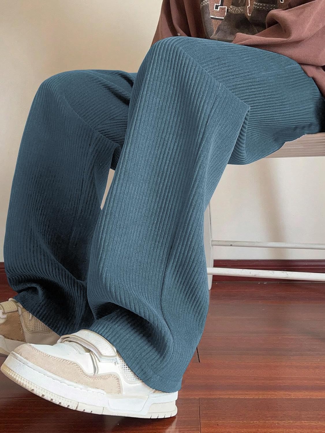 ZAFUL Mens Corduroy Pants Straight Leg Drawstring Elastic Waist Casual Pants Lounge Baggy Trousers with Pockets - Image 4