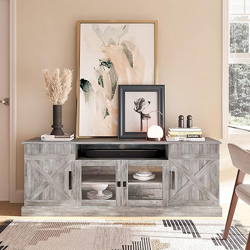 Miniatura 34 de BELLEZE - Soporte de madera rústico para TV de hasta 50", color roble Sargent Gris desteñido,Blanco,Pino Ashland,Gris,claro,Roble