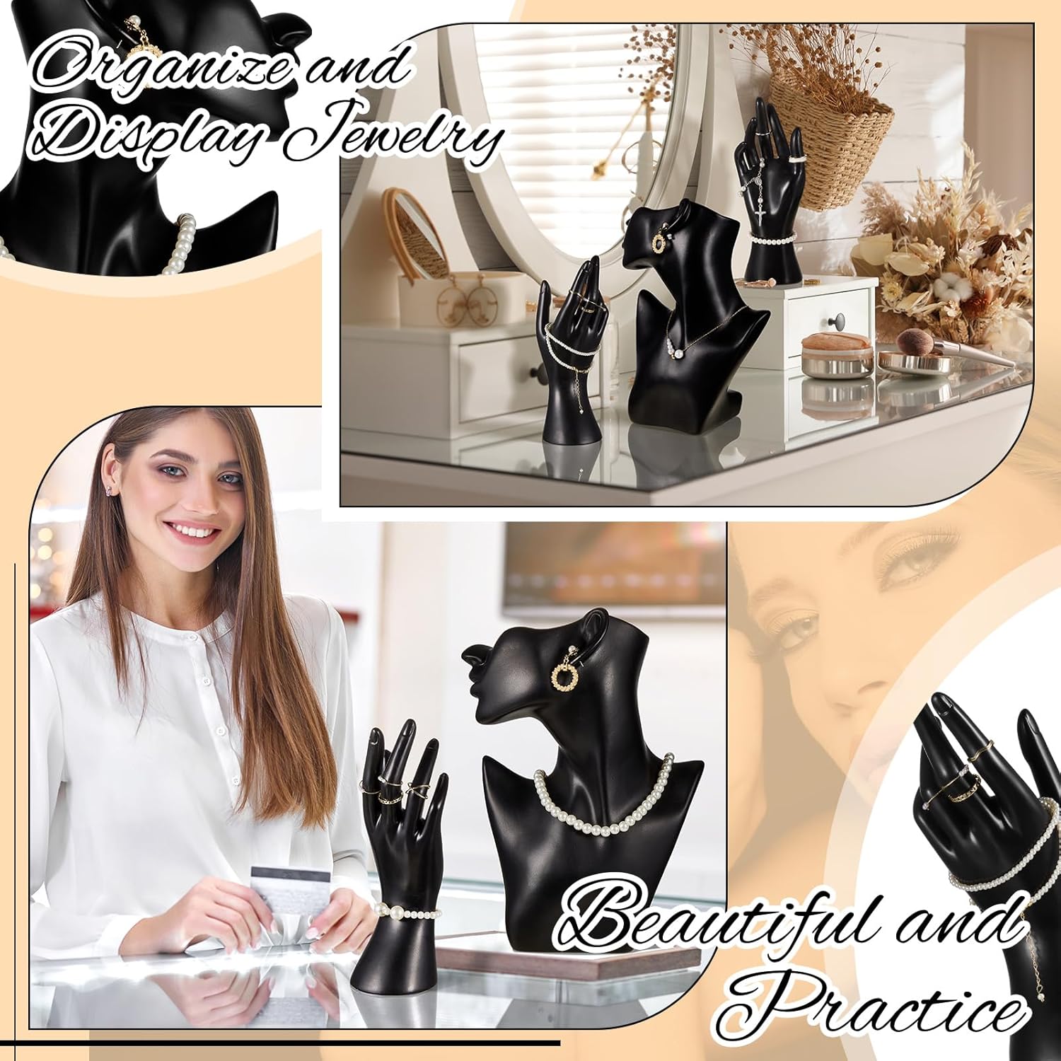 Kigley Jewelry Mannequin Display Set Including Boutique Bust Holder Mannequin Earring Stand Hand Display Bracelet Ring Stand