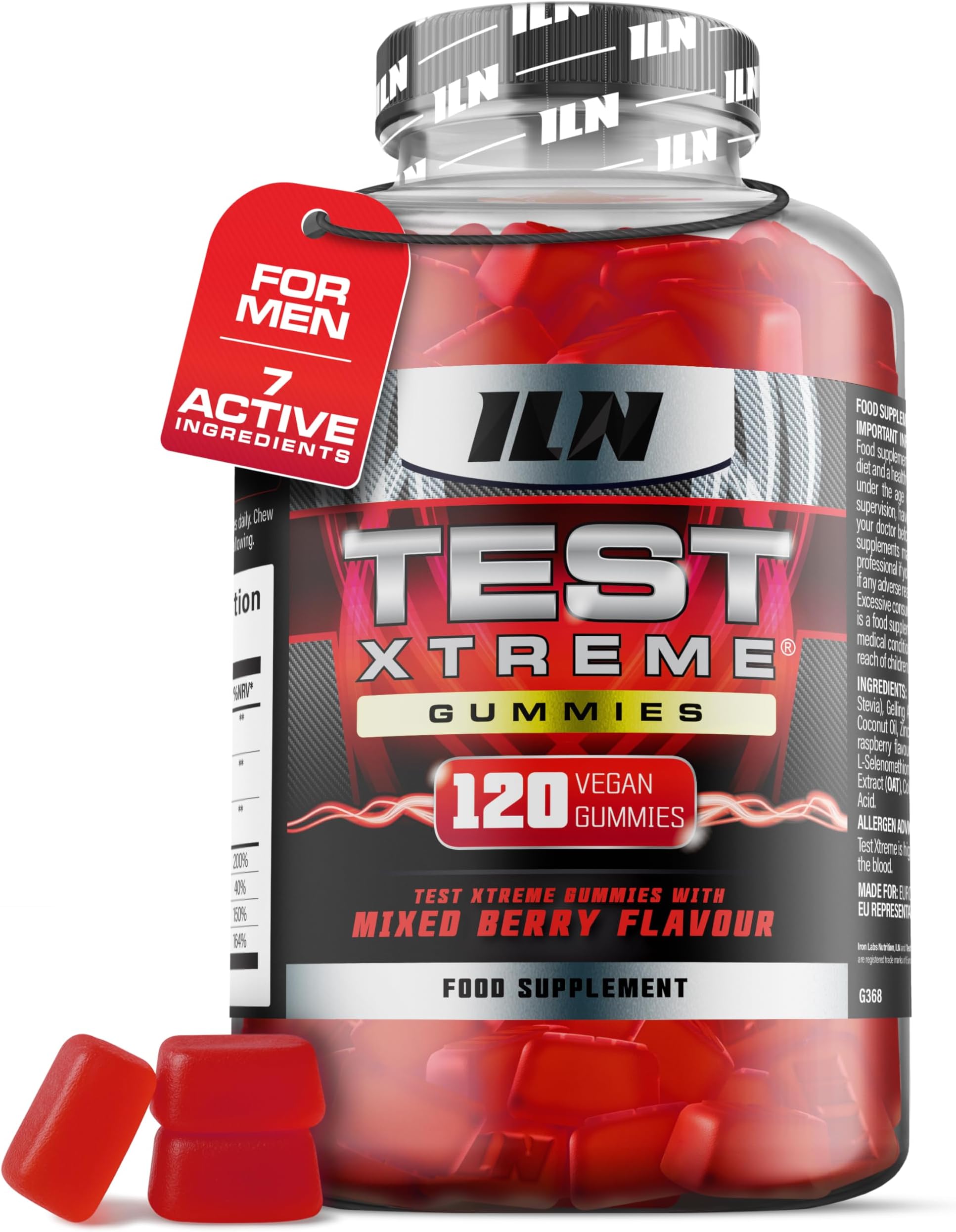 Test Xtreme Booster Gummies for Men – 120 Vegan Gummies (Sugar Free & Mixed Berry Flavour) – High Strength Booster Supplements for Men with Maca, Ginseng, Zinc and Selenium