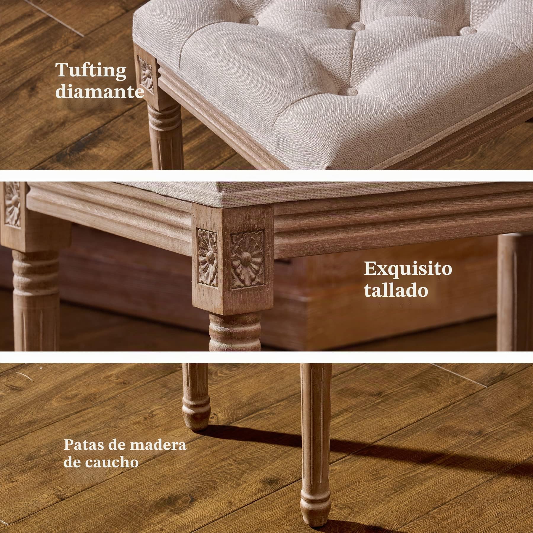 VONLUCE Banco de Pie de Cama 30x40x47 cm Taburete Vintage con Asiento Acolchado y Patas de Madera