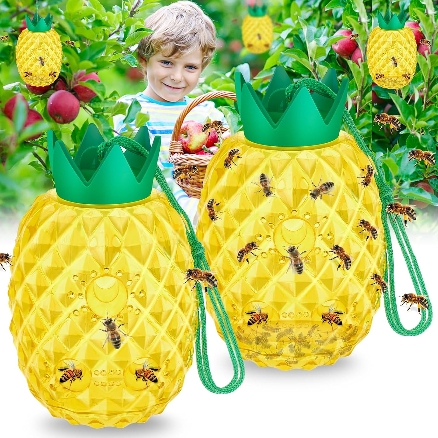 Wasp Traps, Honey Bee Trap for Outdoor Hanging, Sticky Yellow Jacket Insect Catcher, Reusable Insect Trap for Bees and Hornets, 2 Packs - Amazon product rated Grade D