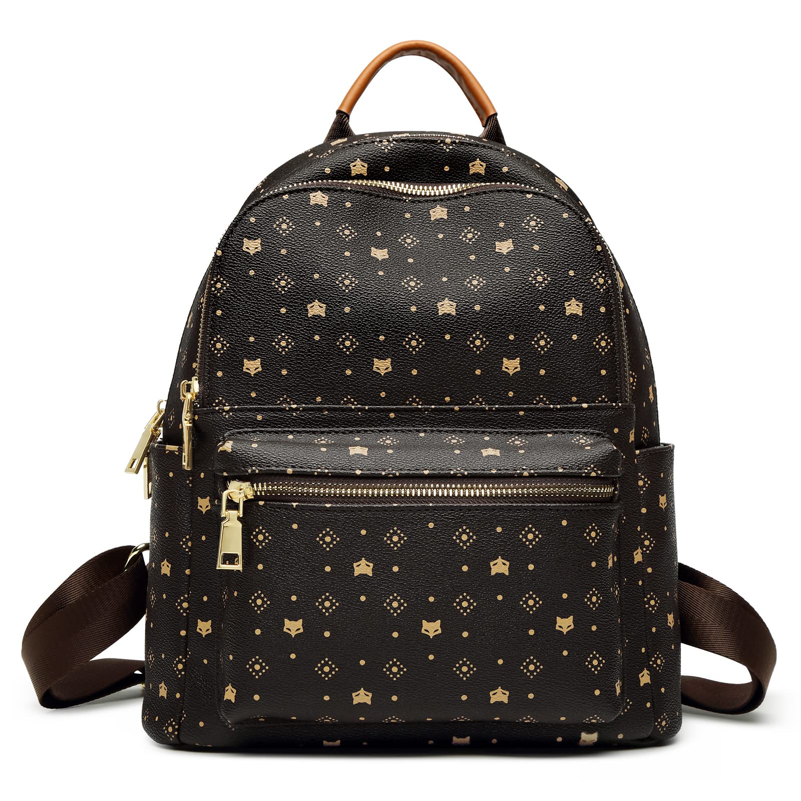 FOXLOVER PVC Faux Leather Backpack Purses for Women Fashion College Shoulder Bags Ladies Travel Work Daypack (brown)