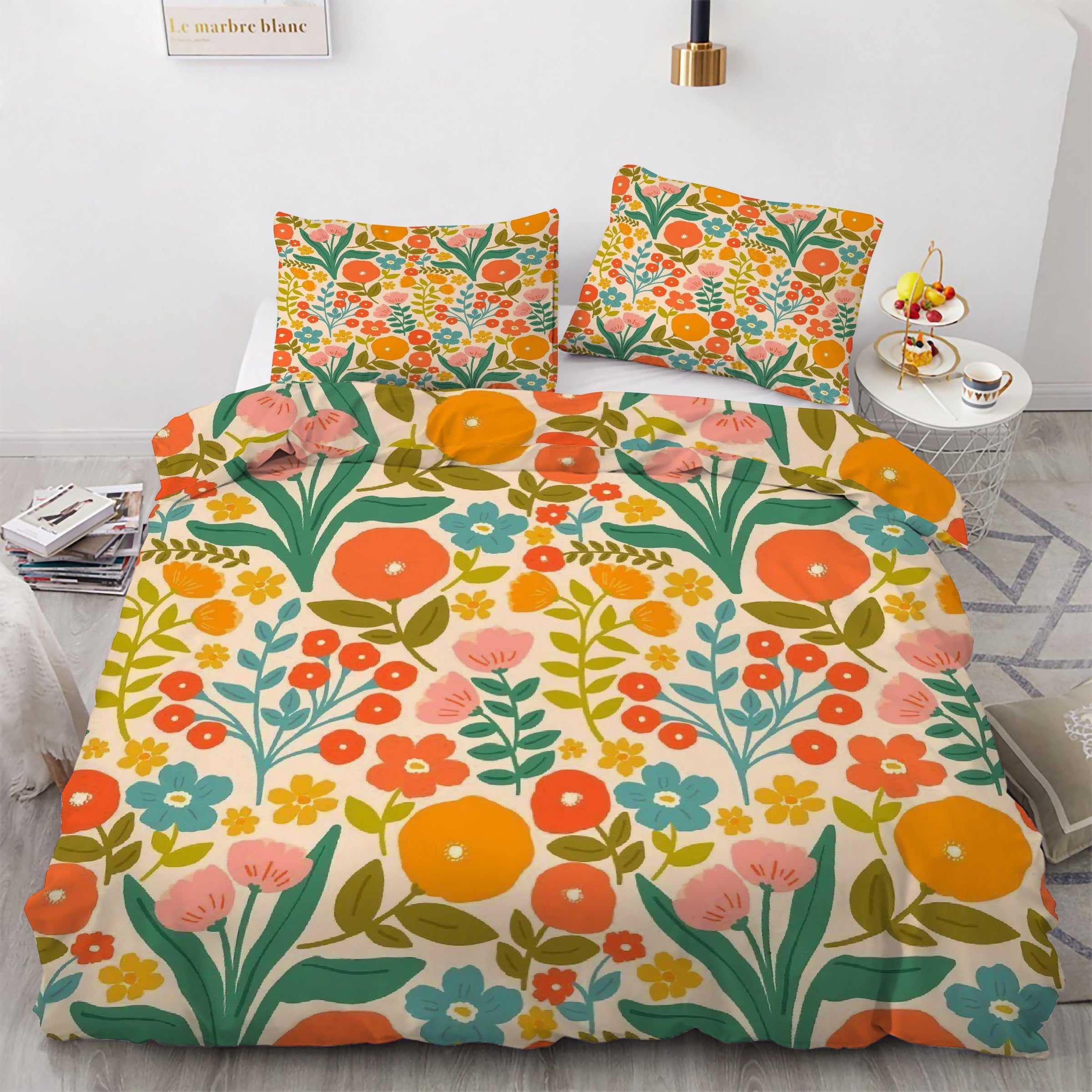 Ensemble de literie 3 pièces avec parure de lit fleurs et housse couette 240x260
