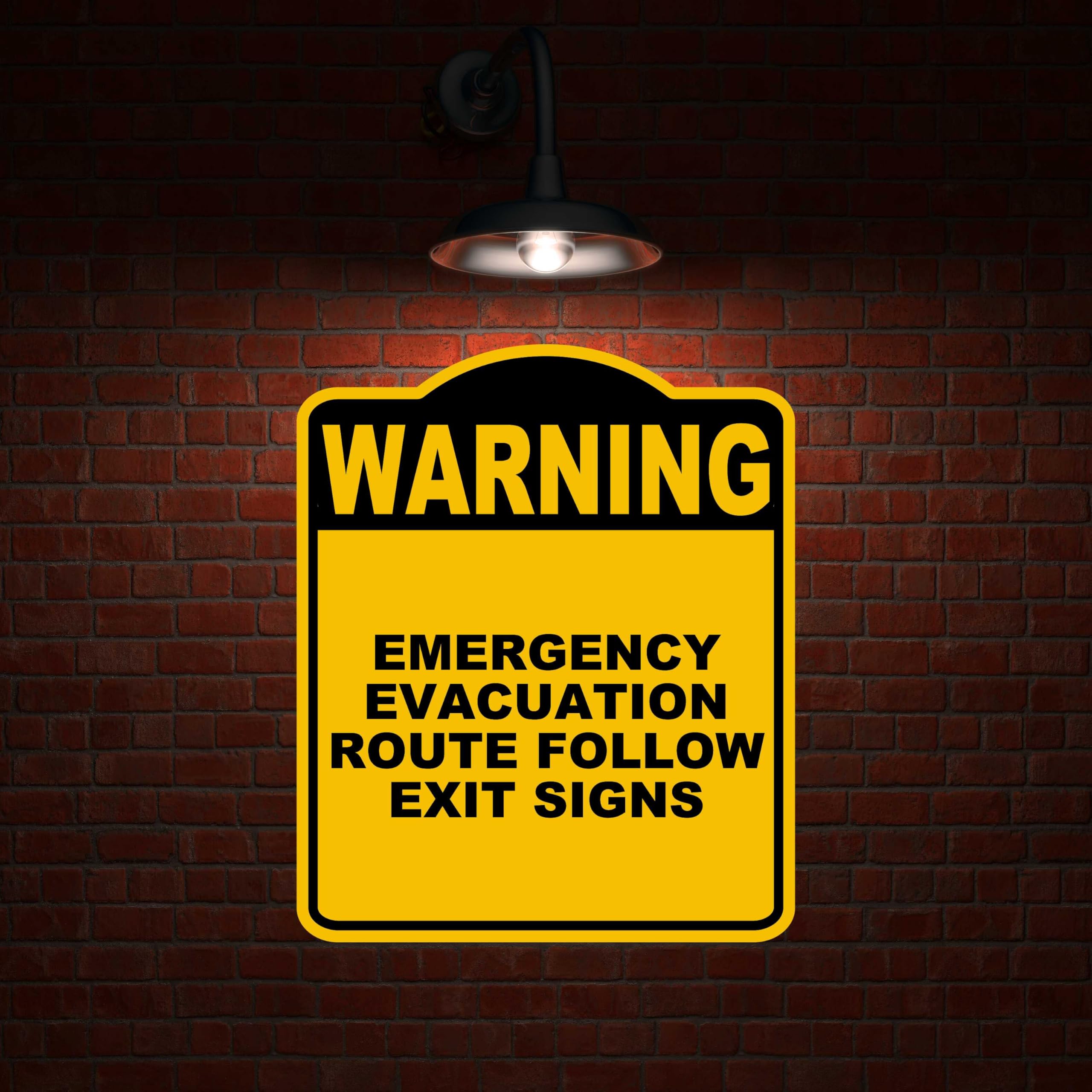 EMERGENCY EVACUATION ROUTE FOLLOW EXIT SIGNS Warning Yellow Black Aluminum Composite Sign 20 x 24 inches
