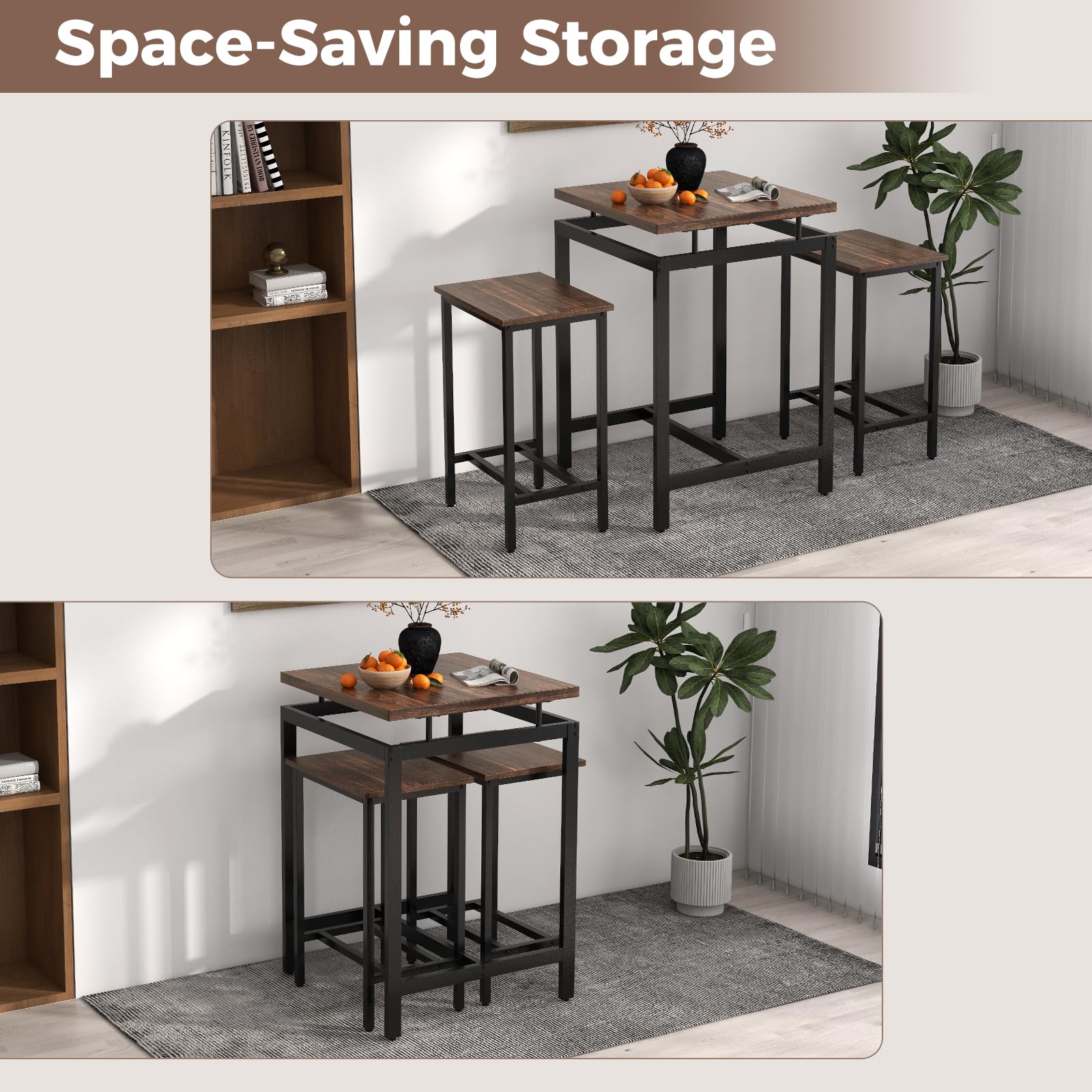 Set Eat Standing: bartafel en 4 krukken - metalen structuur - goud
