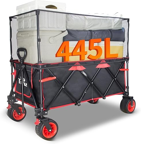 TMZ Carro plegable plegable, carrito de jardín utilitario al aire libre, carro de campamento resistente con ruedas grandes, carro plegable para