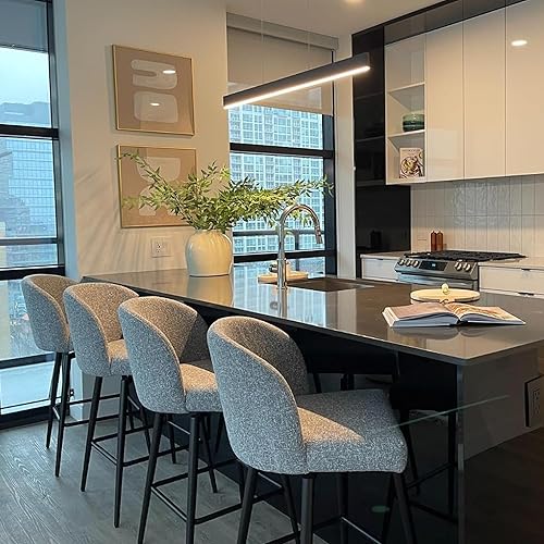 Miniatura 3 de Watson & Whitely Juego de 2 taburetes de bar tapizados giratorios de 360° con respaldos y patas de metal, altura del asiento de 26 pulgadas de alto,