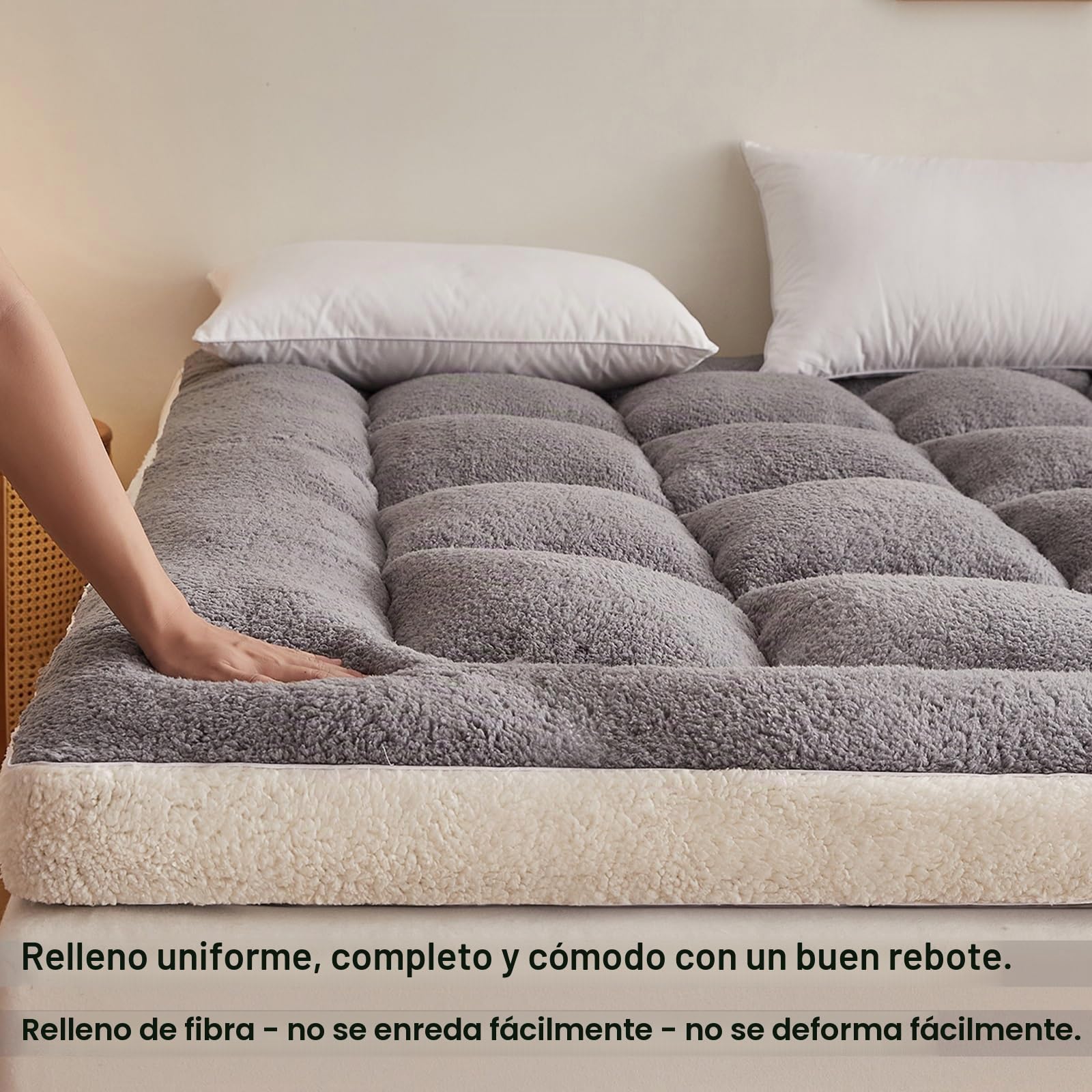 NEPHRA Futon Japones Plegable, Enrollable y Portátil, Grosor 5 cm, Material Poliéster y Felpa Polar, para Camas Individuales, Matrimoniales y King(Gray,90 x 200 cm)