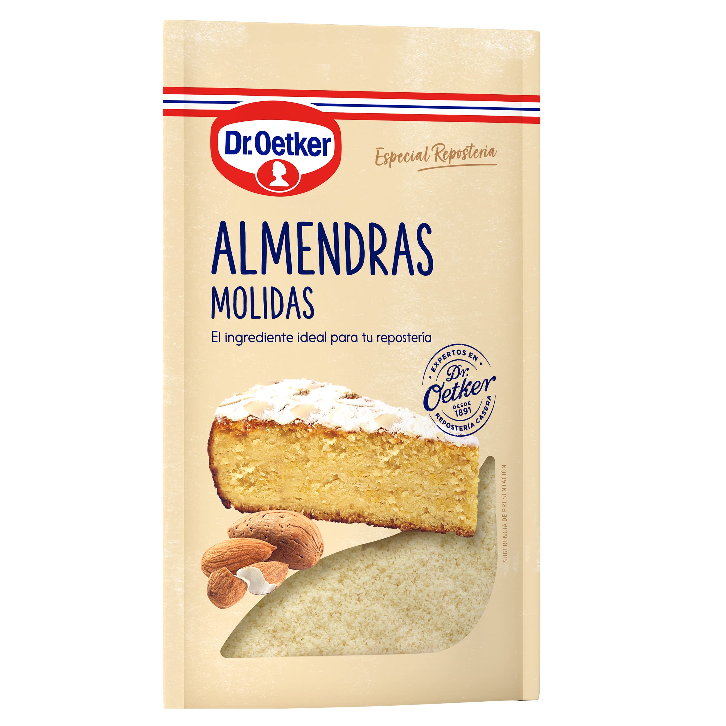 DR. OETKER Almendras Molidas, Almendras Peladas y Molidas, Ingrediente para Todo Tipo de Recetas Dulces y Saladas - Envase, Bolsa Doypack con Zip, 125g