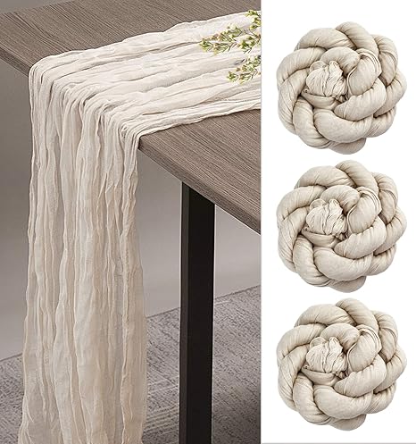 3 Pcs Beige Cheesecloth Table Runner 35 x 157 Inch Gauze Cheese Cloth Table Runner 13ft Long Boho Table Runner for Wedding Baby Bridal Shower Birthday Party Table Decorations Gauze Table Runner