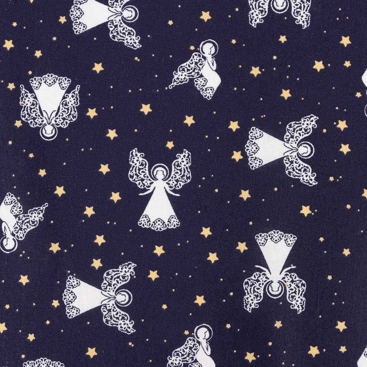 SCHÖNER LEBEN.Christmas Cotton Fabric Ange Angel Stars Dark Blue White 1.40 m Width