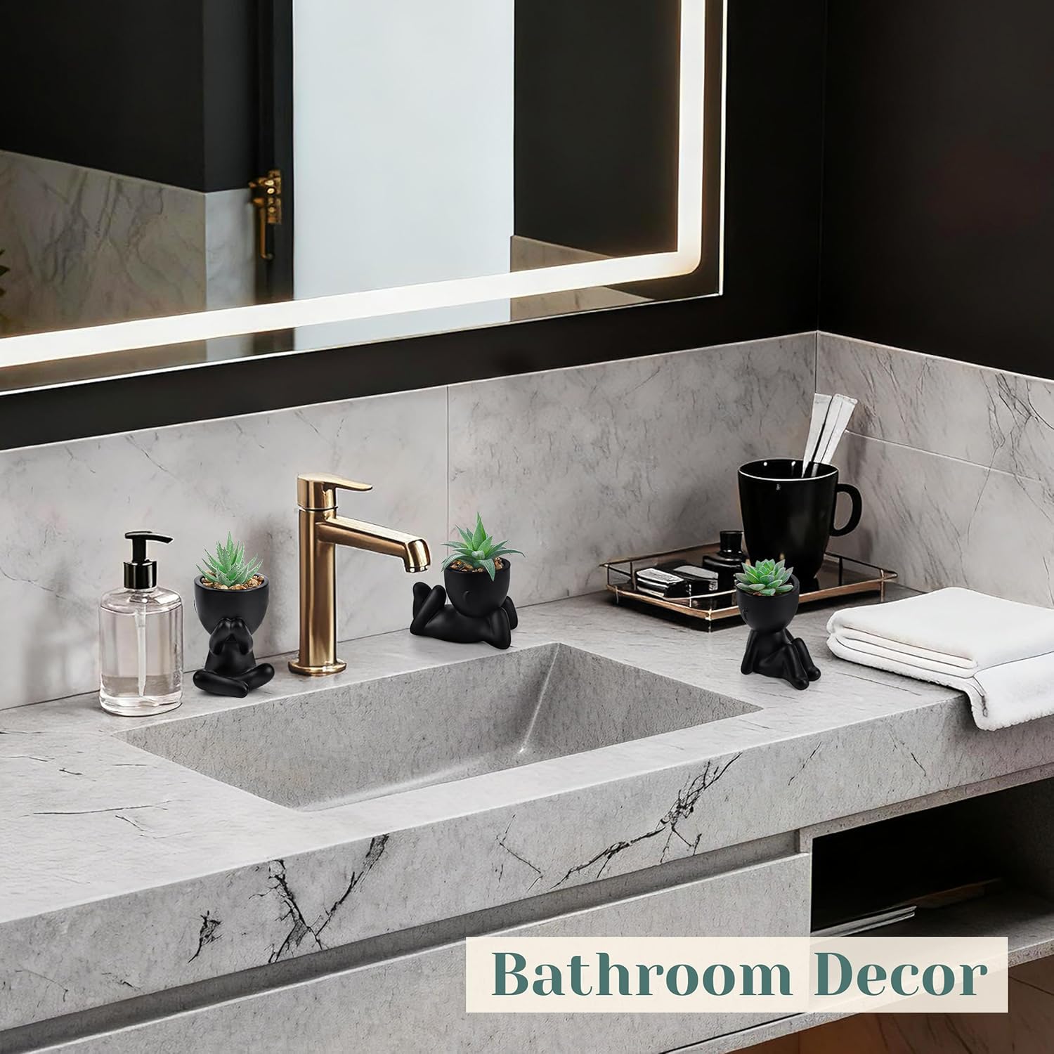 Der Rose 3pcs Fake Succulents Plants Artificial for Black Bathroom Bedroom Home Living Room Halloween Decor Aesthetic Indoor