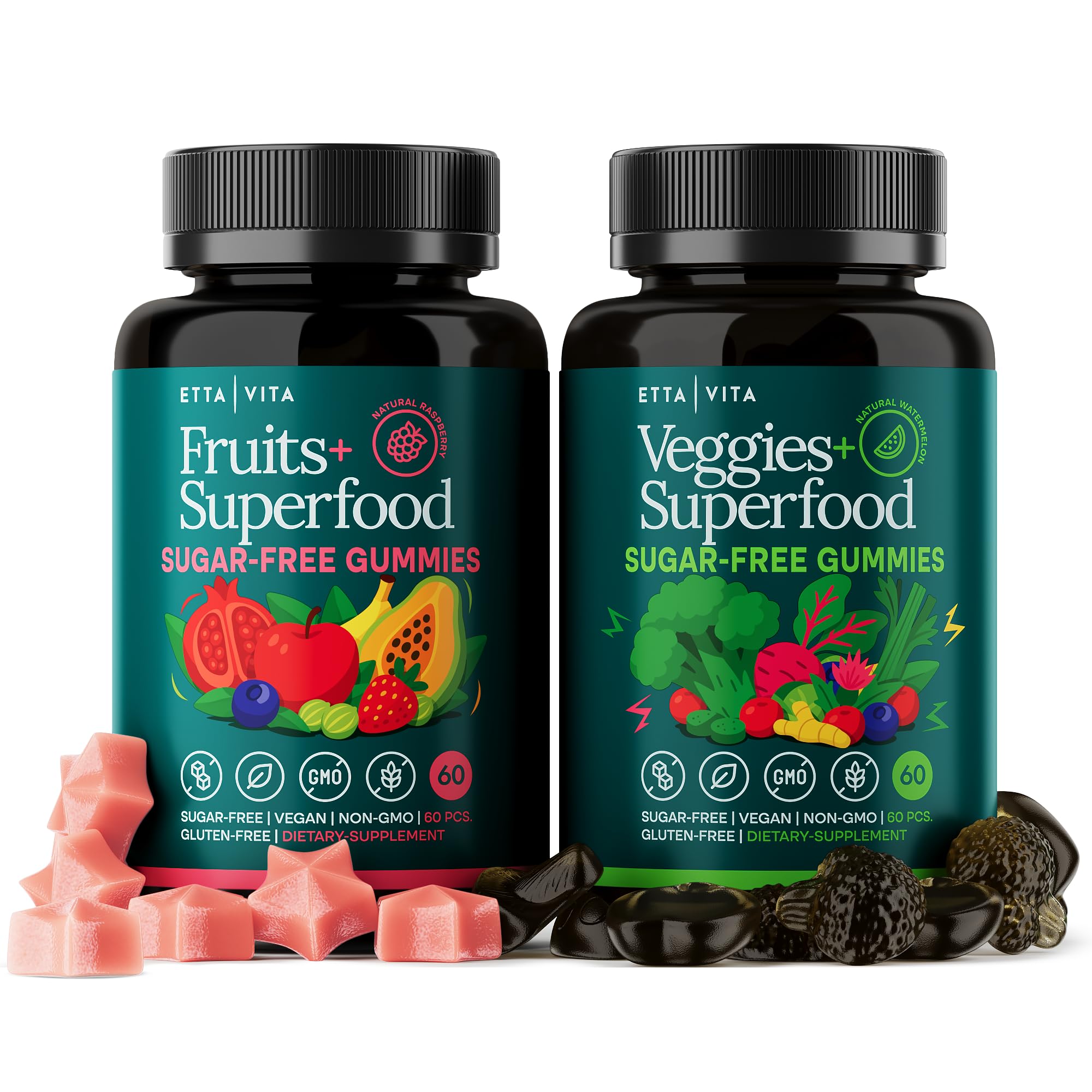 Sugar-Free Fruits and Veggies Gummies with Vitamins & Minerals (120 Chews)
