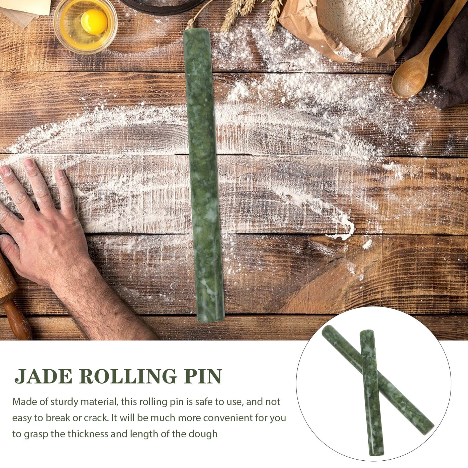 Mattarello in Jade 2 Pezzi, Rullo per Impasto Verde per Sfoglia | Ravioli e Pasta, Superficie Antiaderente, Facile da Pulire, Non Facile da Rompere