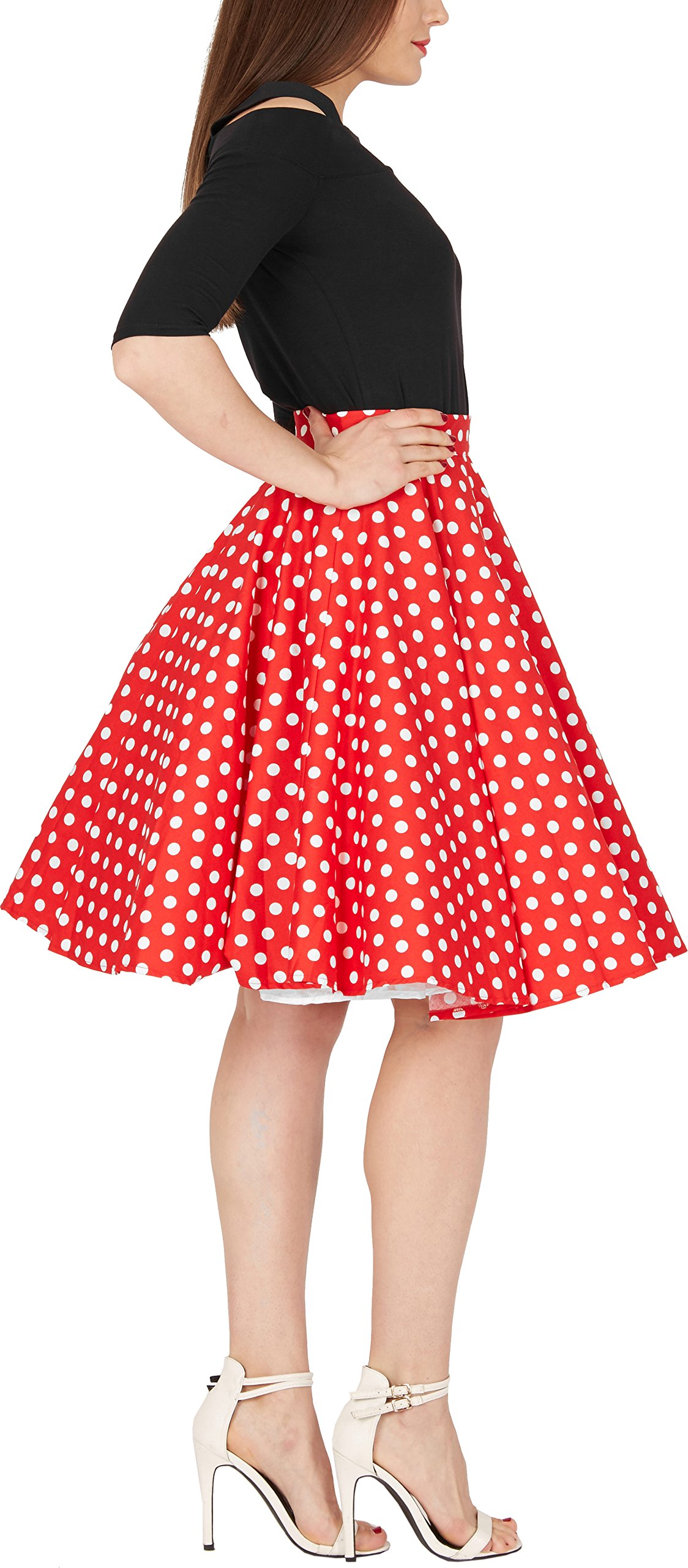 BlackButterfly Damen Swingrock Polka Dots Tellerrock | Gepunktet, Kontrastdruck, Gefüttert, Seitlicher Reißverschluss, Druckknopf, Knielang, Baumwolle, Größen XS-5XL