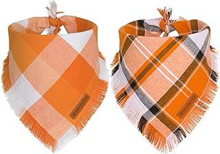 ADOGGYGO Fall Dog Bandanas, Halloween Thanksgiving Dog Bandana, Orange Plaid Dog Scarf, Multiple Sizes Offered, Fall Holiday Bandanas for Medium Large Dogs Pets (Large, Fall)
