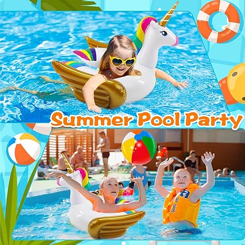 Miniatura 2 de Flotador de alberca iGeeKid, unicornio inflable, para natación, anillo de paseo, para fiestas, juguetes de verano, para playa, para niño de 3 a 12