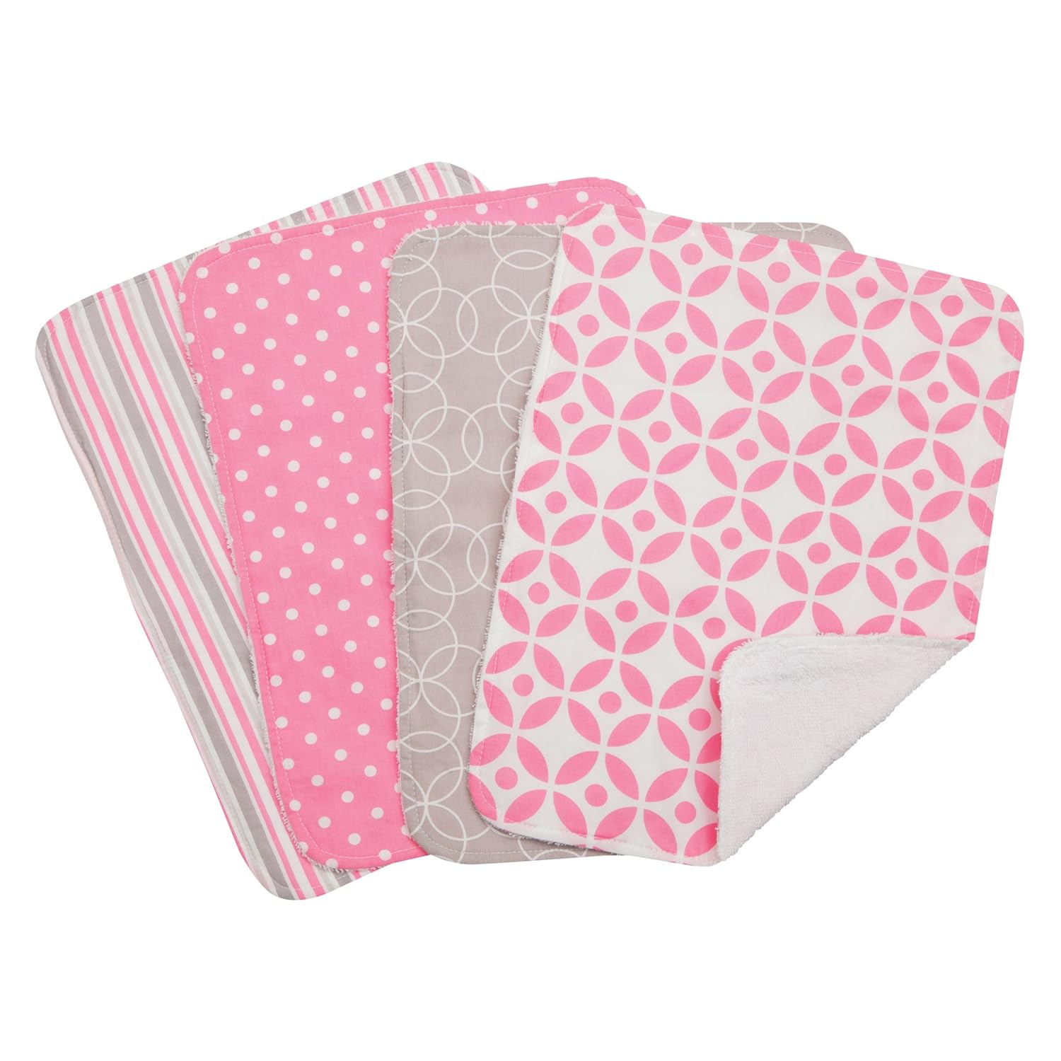 Lauren 4 Pack Burp Cloth Set - 4 Deluxe Burp Cloths, Dot, Stripe, Circle and Stripe Print, Green, Gray and White, White Cotton Terry Cloth, 10 in x 13 in : Everything Else