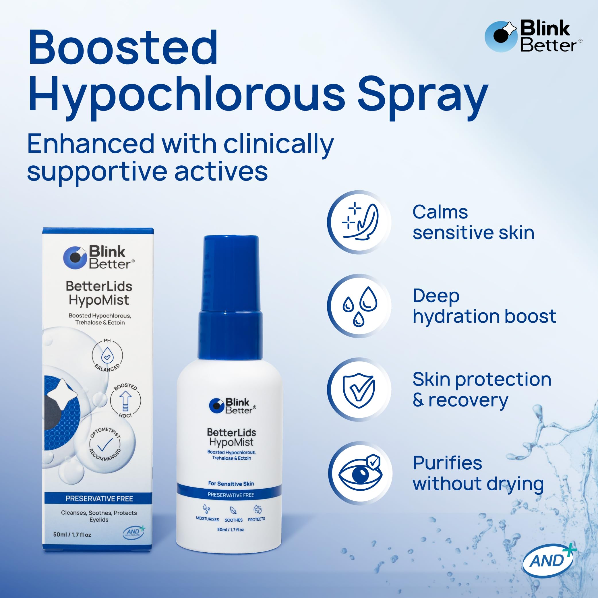 BlinkBetter BetterLids Boosted Hypochlorous Acid Eyelid Spray – Gentle Non-Sting Eyelid Cleanser Mist with Ectoin & Trehalose for Blepharitis, Dry and Itchy Lids – Daily Lid Hygiene Eye Spray, 50 ml — Amazon image 2