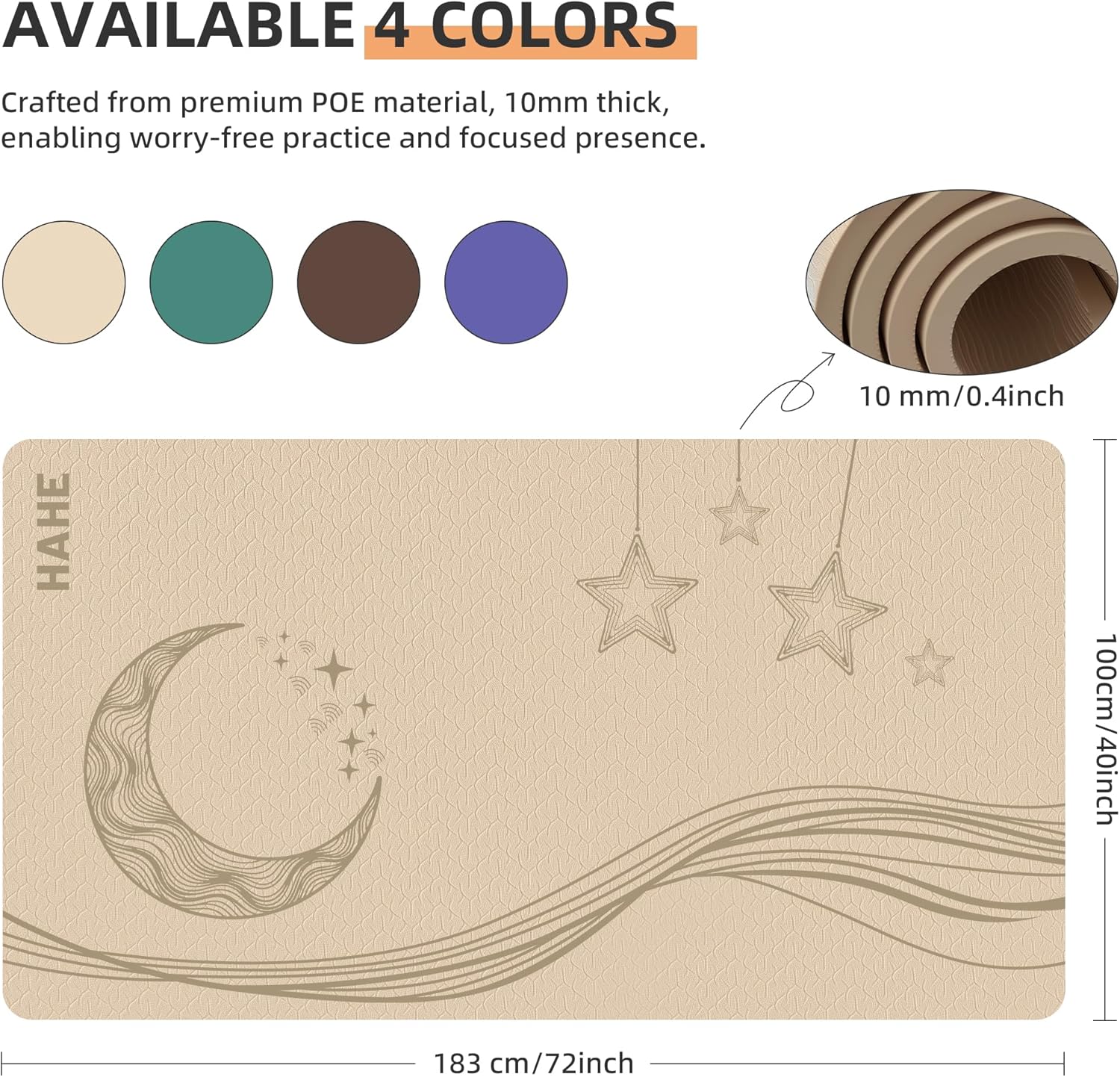 Large Yoga Mat, 72"x40"x0.4"Thick, Extra Wide Exercise Mat, Oversized Non Slip Workout Mat with Strap for Yoga, Pilates, Fitness, Home Gym Studio