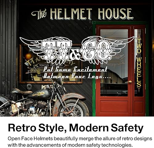 Miniatura 3 de TT&CO - Casco de motocicleta retro TT05J 34 de cara abierta, Super Magnum, estándar aprobado por DOT para Moto