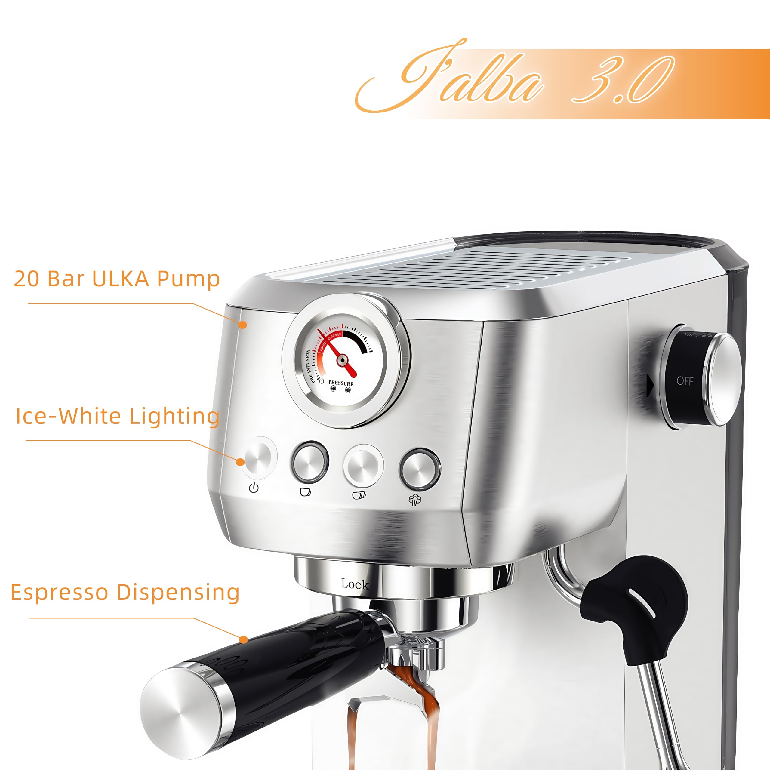 MAttinata Espresso Machine 20 Bar, Espresso Coffee Maker with Professional Milk Frother Steam Wand for Cappuccino & Latte, 49oz Removable Water Tank for Home, Stainless Steel