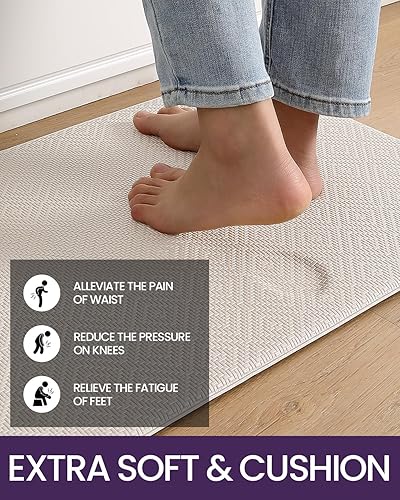 Miniatura 3 de DEXI Tapete de cocina acolchado antifatiga, juego de 2 alfombras de cocina antideslizantes, impermeables, cómodas de pie, 17 x 29 pulgadas + 17 x 59