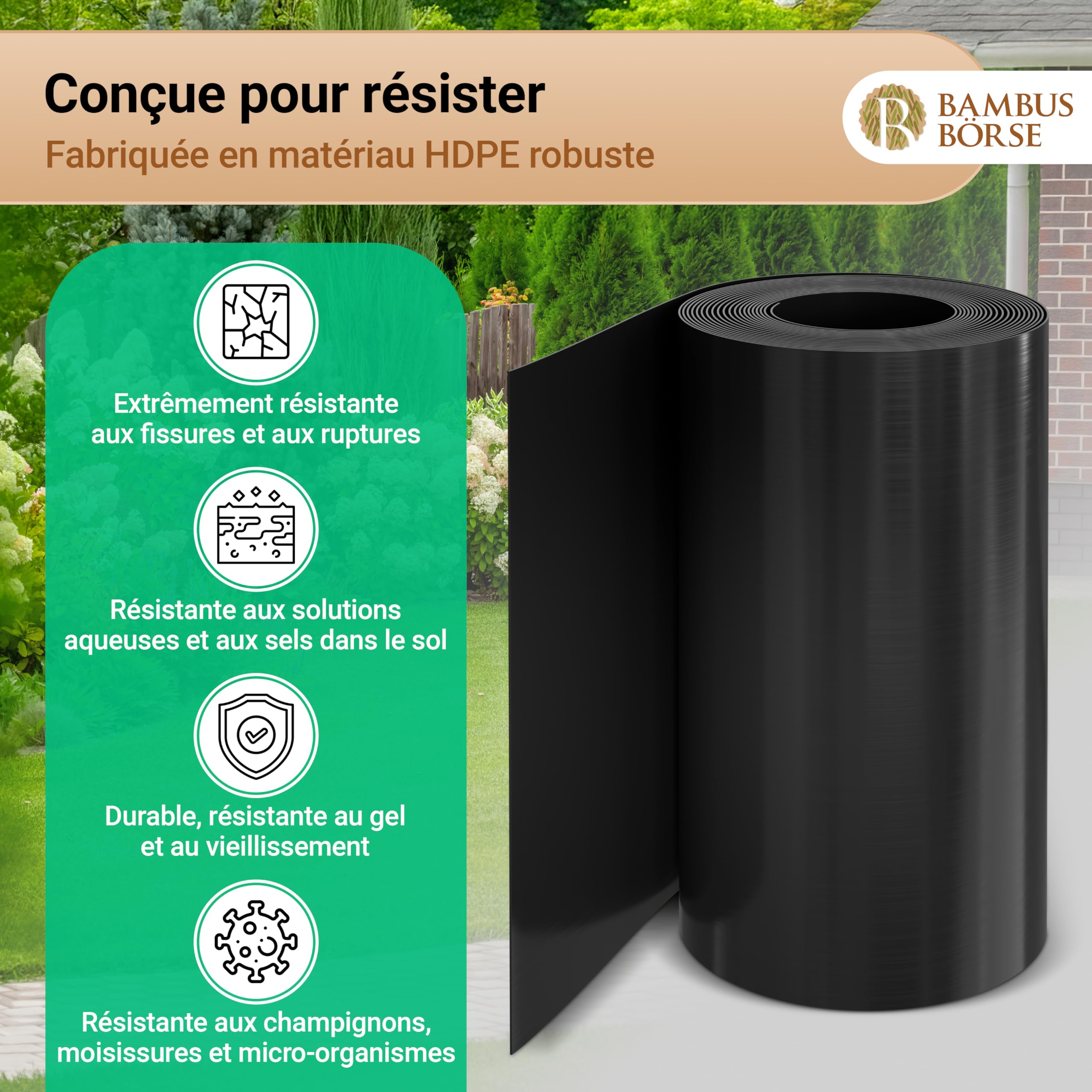 Barrière anti-racines de 70 cm de haut - Barrière anti-rhizomes Épaisseur 2 mm - 20 m de longueur - En HDPE de haute qualité