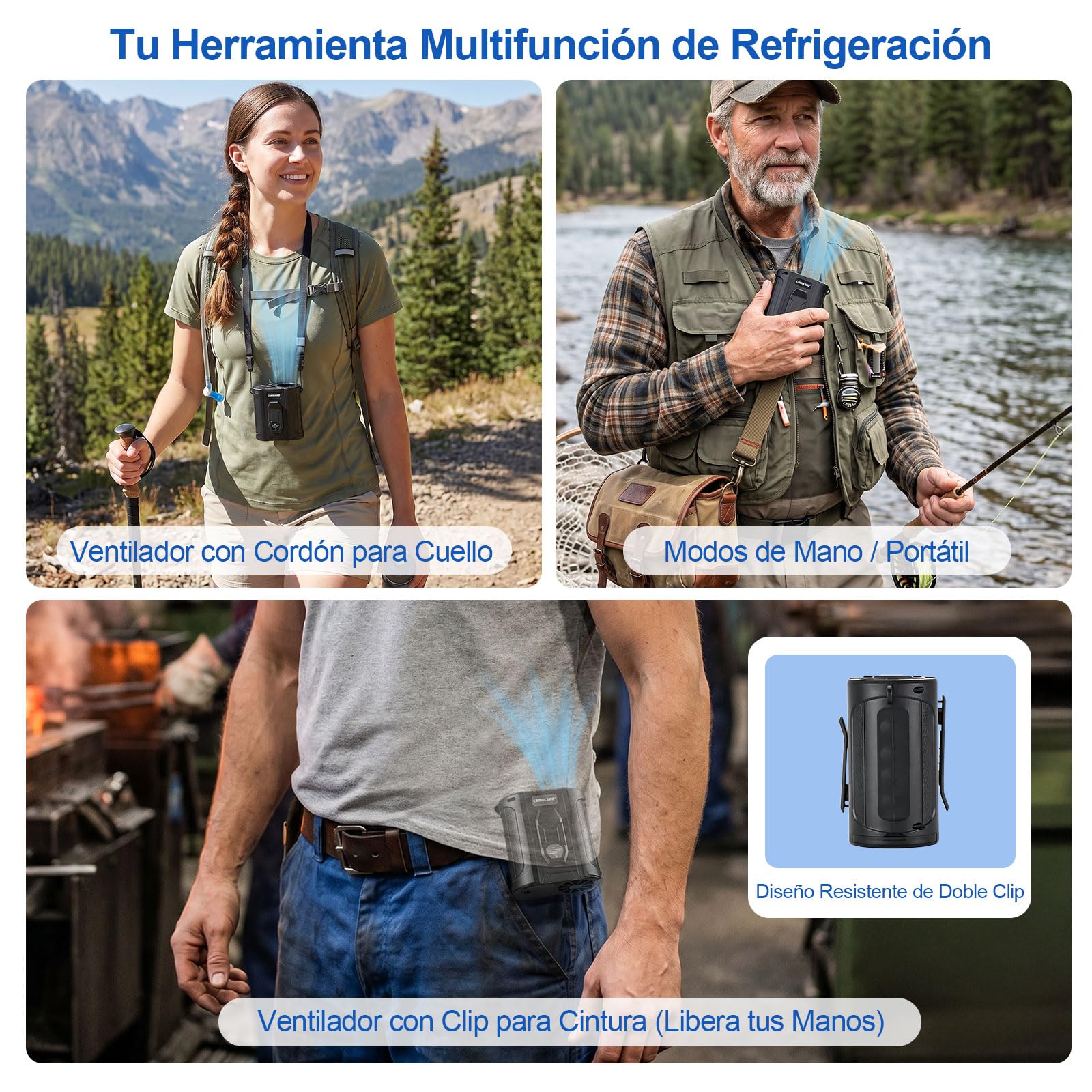 CAMULAND Ventilador de Cintura Recargable, 16000mAh, 5 Velocidades